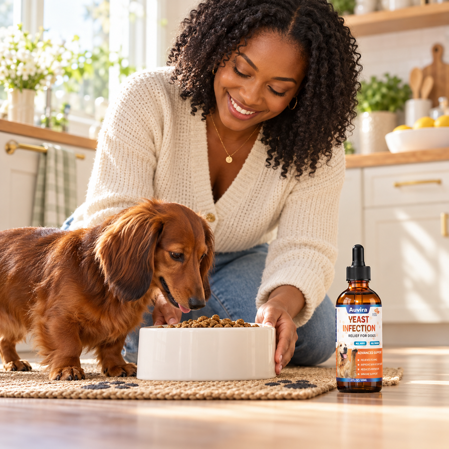 Illustrative Auvira dog drops lifestyle photo — easy