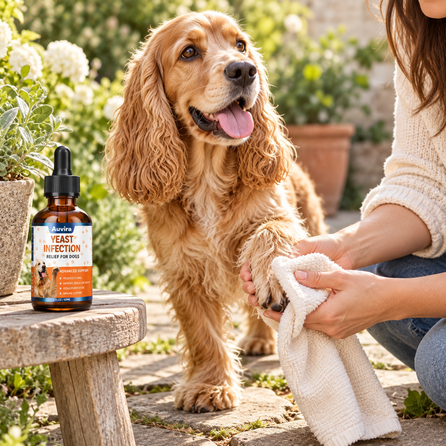 Illustrative Auvira dog drops lifestyle photo — paws