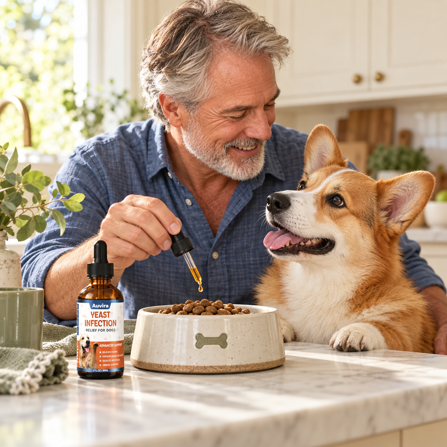 Illustrative Auvira dog drops lifestyle photo — daily
