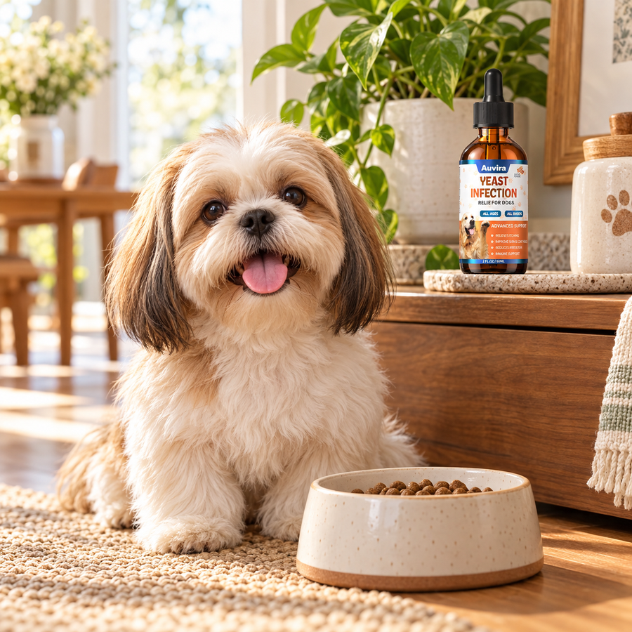 Illustrative Auvira dog drops lifestyle photo — puppy