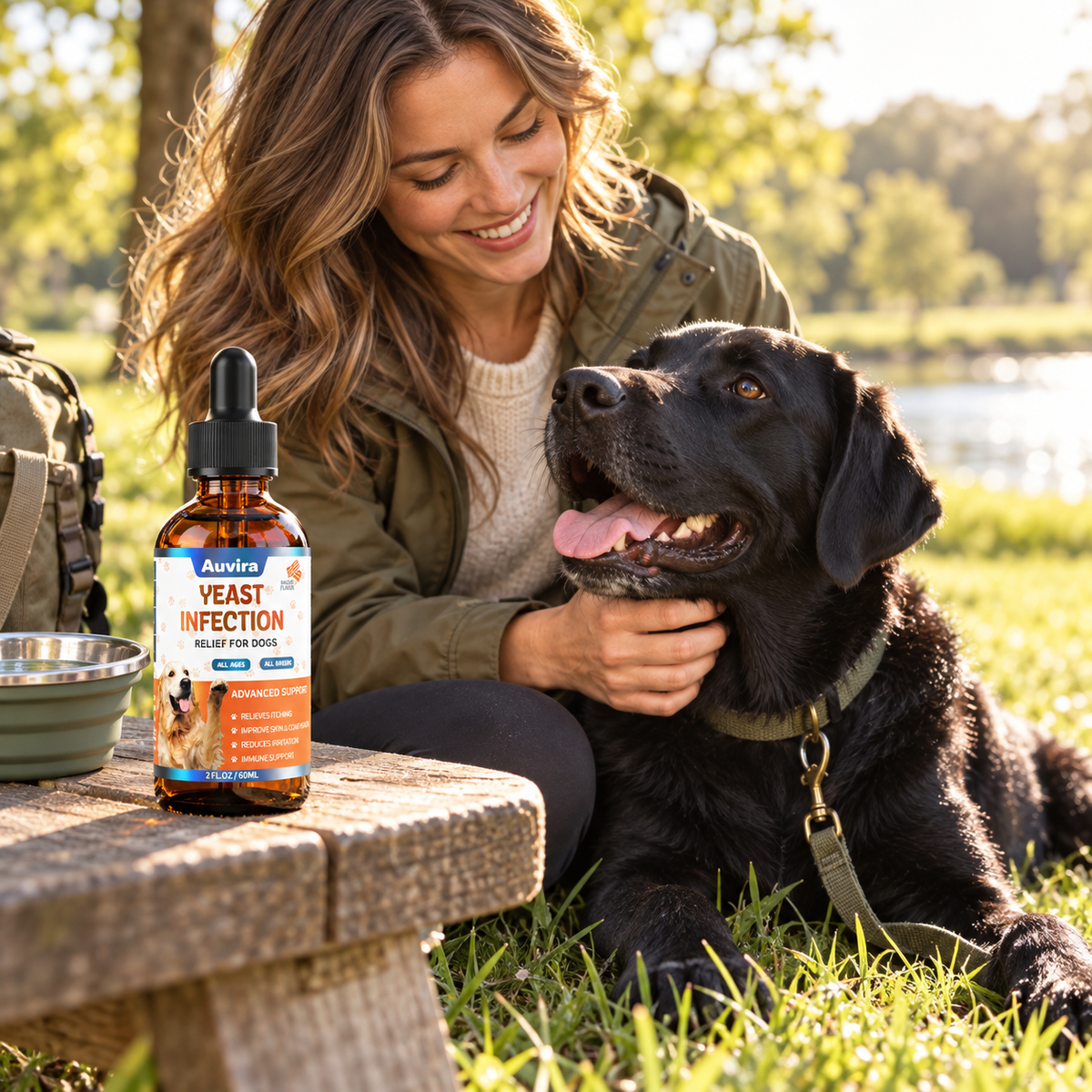 Illustrative Auvira dog drops lifestyle photo — walk